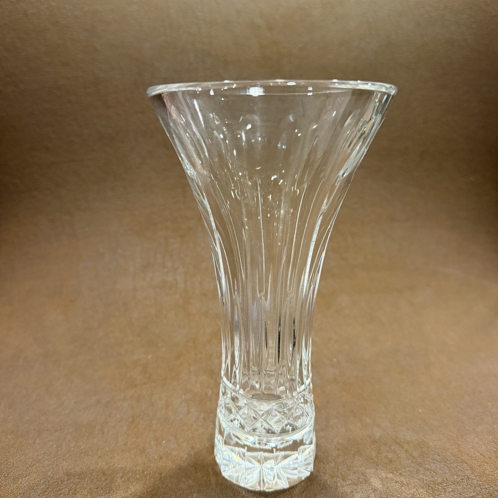 Vintage Lead Crystal Trumpet Bud Vase 7" Flared Floral Vase Star Cut Heavy Base